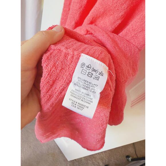 Minnie Rose Cold Shoulder Mini Dress Linen Cinch Waist Guava Pink Small Boho - Picture 7 of 8